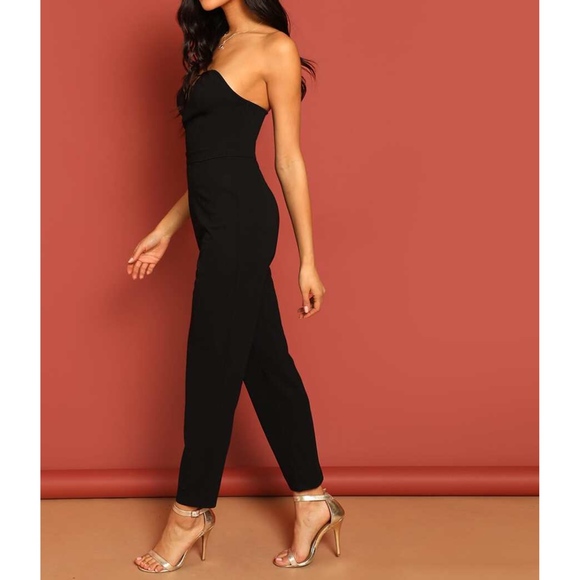 Black Sweetheart Wire Neckline Cocktail Jumpsuit - Picture 3 of 6